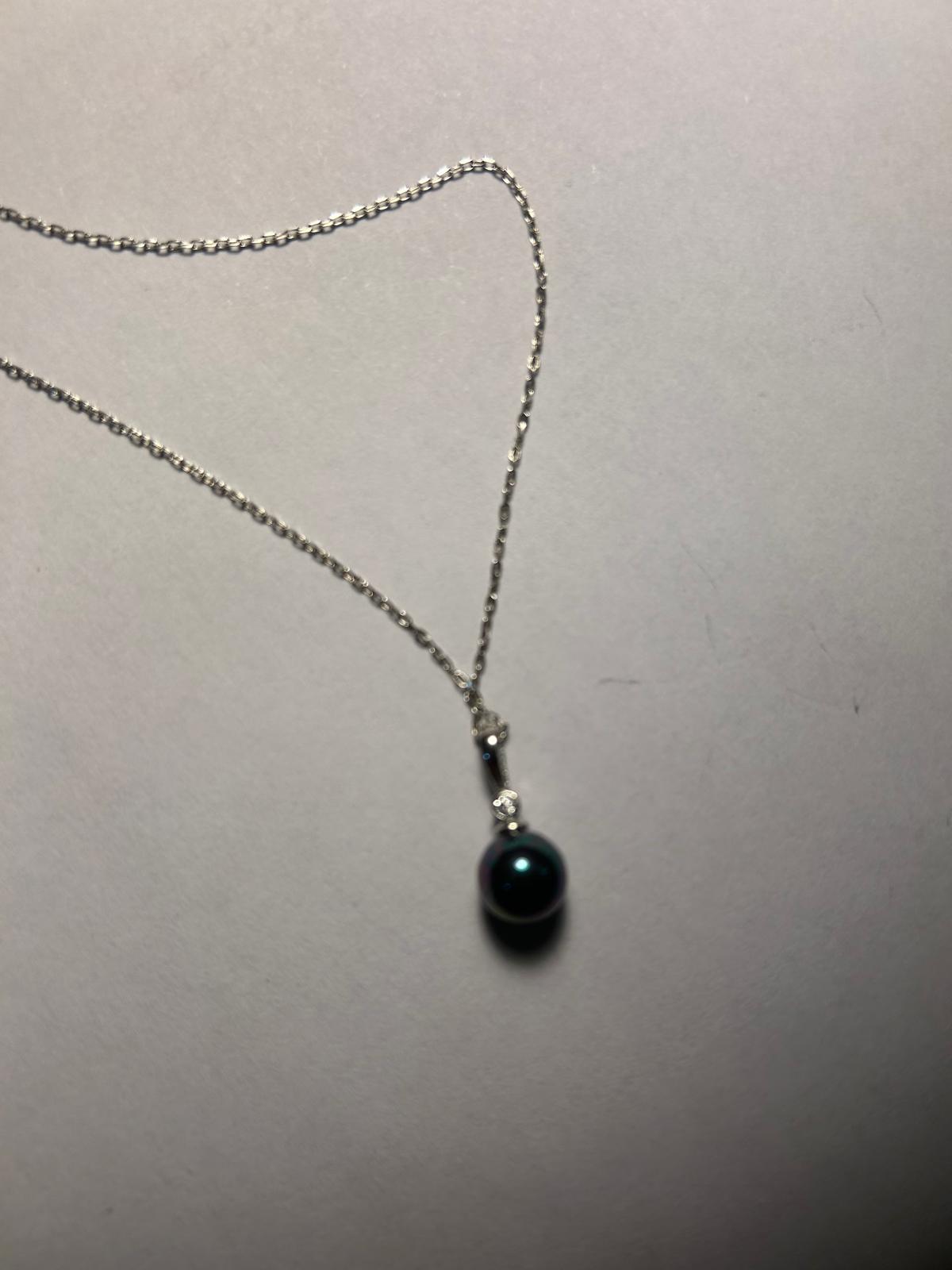 Dark blue pearl , 925 silver necklace